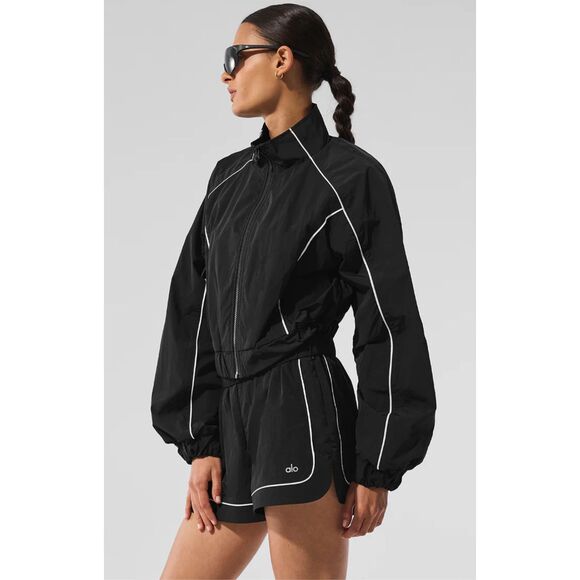 ALO Yoga Black/White Motivate Set Track Jacket, Shorts Size M See Description
